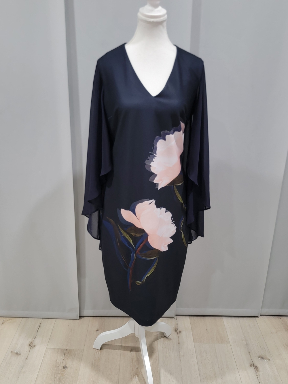 Joseph Ribkoff Navy Midi Dress with Blush Floral Detail
